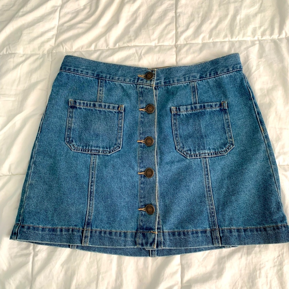 F21 Denim Button Detail Mini Skirt